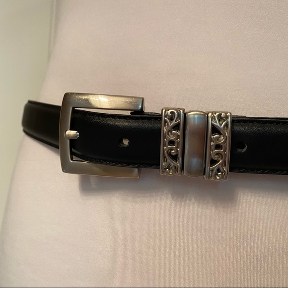 SILPADA BELT BLACK ITALIAN LEATHER 1” Wide SILVER TONE BUCKLE SIZE M WOMENS main image 7